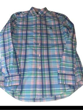 Ralph Lauren Button Shirt L 14 16 Boys Plaid Pink Blue
